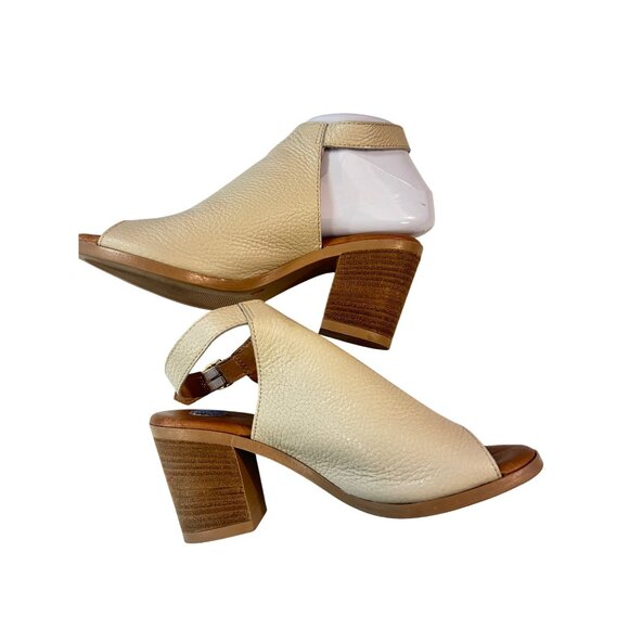 L'ARTIGIANO LUCCHESE Women's Leather Shoe Peep Slingback Sandal Heel Cream 6.5 - Picture 3 of 6